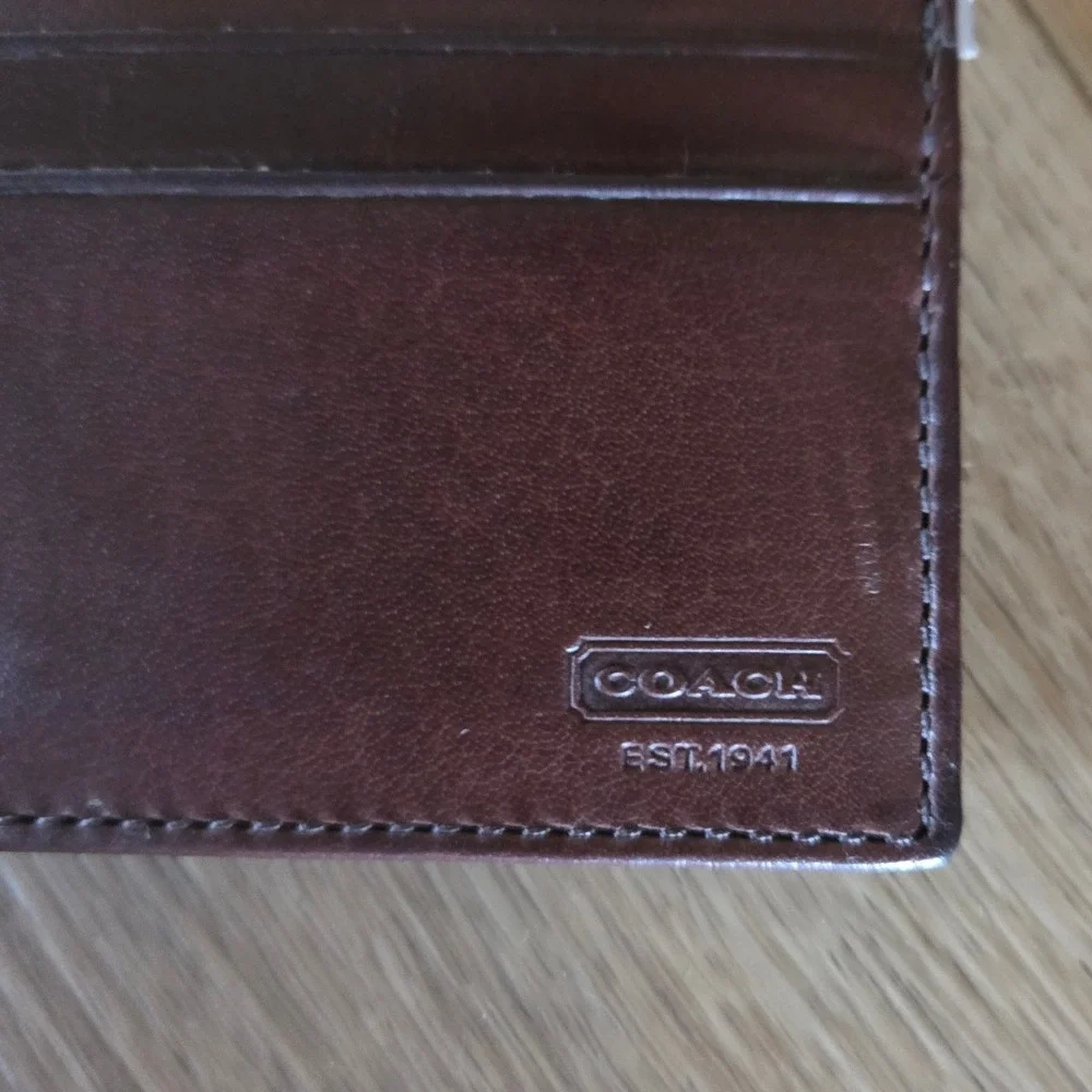 Coach Mens Mahogany Leather Magnetic Money Clip Card Case Wallet F74393 MAH